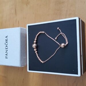 14k Gold Plate Pandora Rose Gold String Of Beads Slider Bracelet